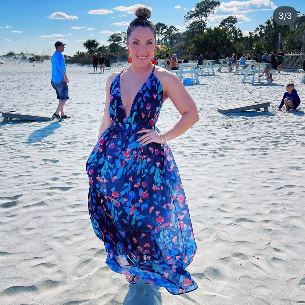 Floral Blue Maxi Dress - Picture 1 of 10